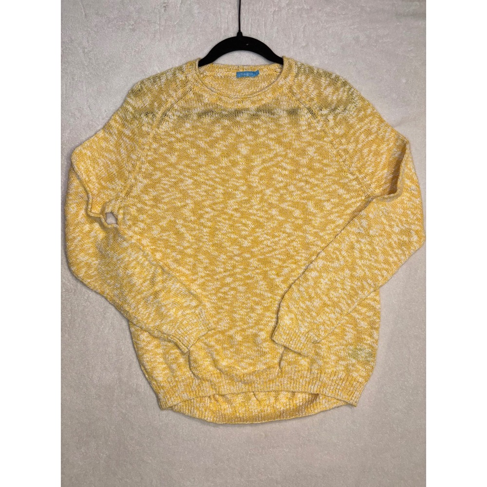 J.McLaughlin Yellow White Marled Cotton Slub Knit Crewneck Summer Sweater Large
